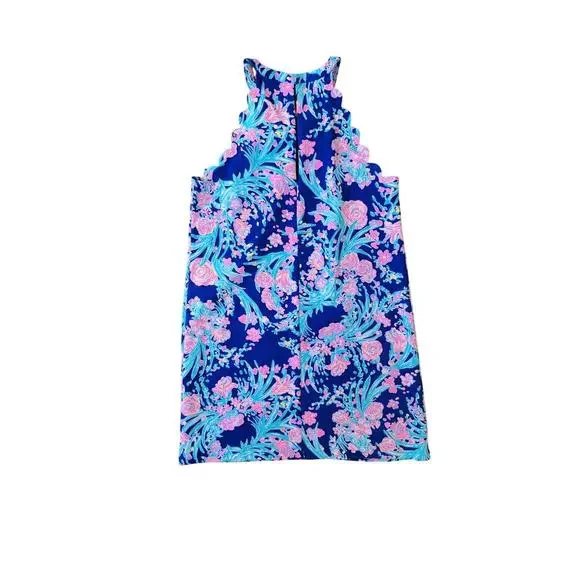 Lilly Pulitzer Tabby Shift Corsica Blue Toucan Party Scallop Halter Dress Size M - Picture 6 of 8
